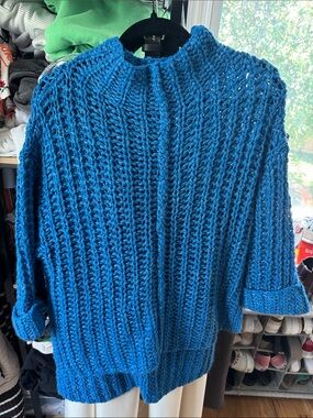 Anthropologie Saturday Sunday Bright Blue Chunky Cowl Turtleneck Sweater